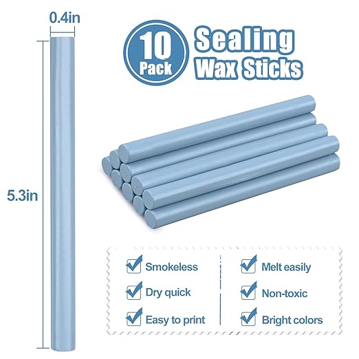 Glue Gun Sealing Wax Sticks for Wax Seal Stamp -Dusty Blue, Great for Wedding Invitations, Cards Envelopes, Snail Mails, Wine Packages, Christmas Gift Ideas, Pack of 10