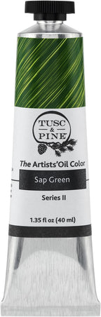 Tusc & Pine Artist Oil Paint - Sap Green, 40 ml, Non-Yellowing, Rich & Creamy Consistency, Maximum Pigment Load, Small Batch Milled Oil Paints Made in the USA for Professional Artists