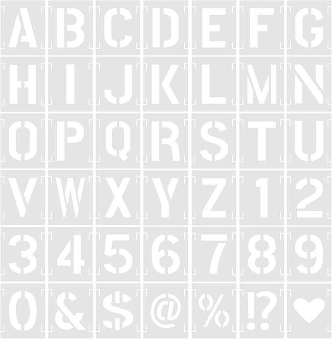 4 Inch 42 Pcs Reusable Letter Number Symbol Stencils, Plastic Painting Templates for Wood Wall Fabric Rock Chalkboard Signage School Door Porch DIY Art Craft Decoration Projects