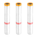 HARFINGTON 3 Rolls Pre-Taped Masking Film 177.2" x32.8ft Double Adhesive Tape and Drape Painters Plastic Drop Cloth Film with Tape Plastic Sheeting for Automotive Painting Covering