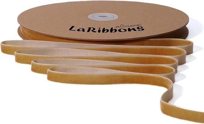 LaRibbons Thin Velvet Ribbon 3/8 Inch x 25 Yards, Khaki Velvet Ribbon for Christmas Tree, Gift Wrapping, Wreath Bow, Outdoor Decoration