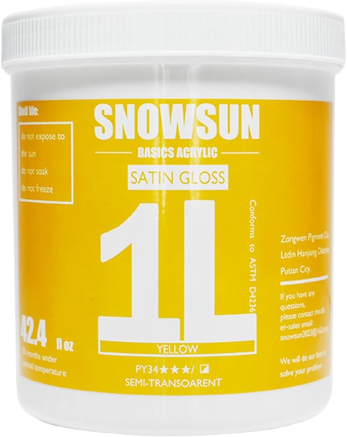 SNOWSUN Yellow Acrylic Paints, Large Bulk Heavy Body Acrylic Paint (42.4 oz, 1L) - Non Toxic Gloss Thick Art Paint for Multi-Surface, Ideal for Canvas Wood Ceramic Fabric and Leather, Stone Craft, for Artists & Beginners