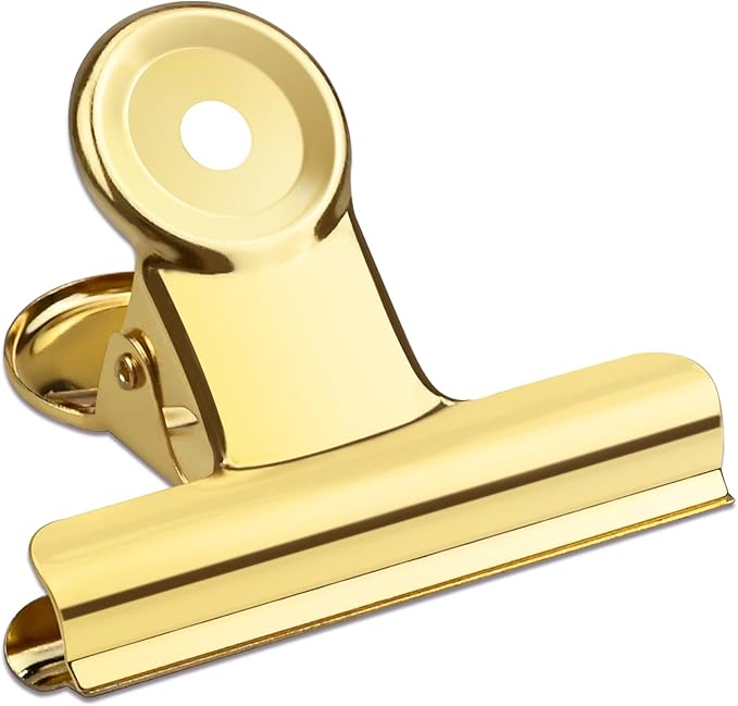 10 Pack Large Metal Hinge Clips 2.5 Inches Bull Hinge Paper Clips Gold Bulldog Clips for Crafts, Photo, Drawing, Food Bags at Home, Office, School, Shop, Gold, 63mm