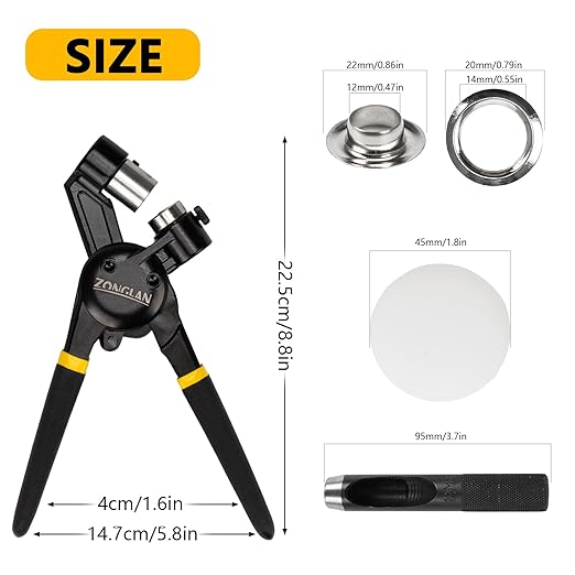 Heavy Duty Grommet Tool Kit with 1/2 Inch Die and 300 Sets of 12MM Grommets,Handheld Manual Eyelet Tool Rivet Press Punch Pliers for Leather Canvas Fabric