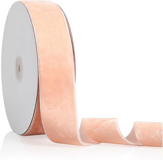 1.5" X 20 Yards Peach Velvet Ribbon for Christmas Tree Wreath Decoration Handmade Crafts Ornaments Gift Wrapping & Bow Making