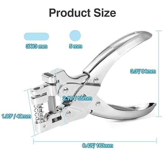 2 in 1 Badge Slot Hole Punch for ID Cards, Heavy Duty Hand Punch Metal Hole Puncher for PVC Material, Business Cards, Paper and Cardstock (5mm Round Hole &13mm X 3mm Slot Hole, Silver)