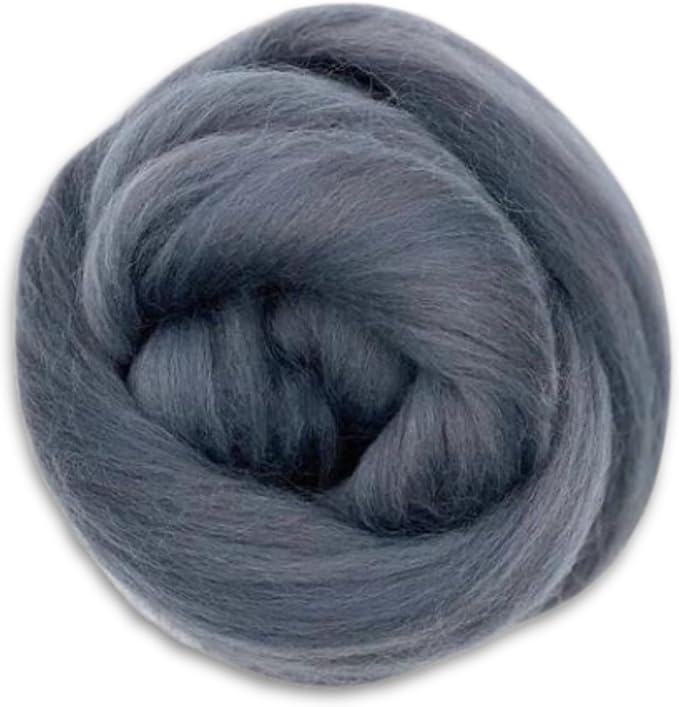 Revolution Fibers Dyed Corriedale Wool | 8.2 Ounces of Premium Combed Wool Top | 26 Micron, 100% Pure Corriedale Wool Roving, Ethically Sourced (Granite Gray)