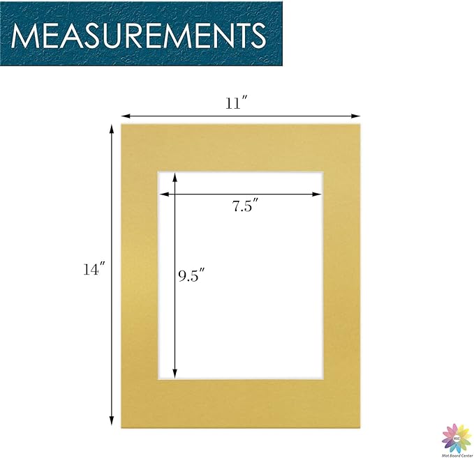 Mat Board Center, Pack of 10, 11x14 for 8x10 Old Gold Color Mats - Bevel Cut, Acid Free, 4-ply Thickness, White Core - for Pictures, Photos, Framing