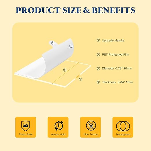0.79" Double Sided Adhesive Dots, 75pcs Clear Mounting Putty No Residue, Easy to Peel Strong Sticky Tack for Wall Hanging, Crafts, Posters, Photos, DIY Projects