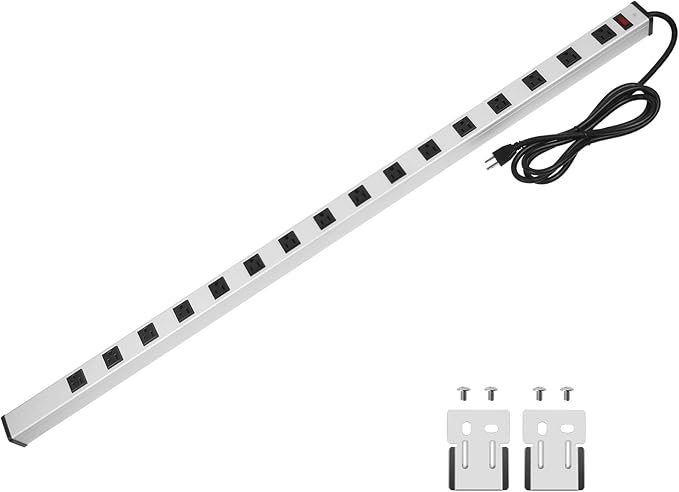 16 Outlet Plugs Heavy Duty Metal Power Strip, Aluminum Workshop Socket with 4 FT Long Cord and Power Switch. 15A, 125V, 1875W Silver