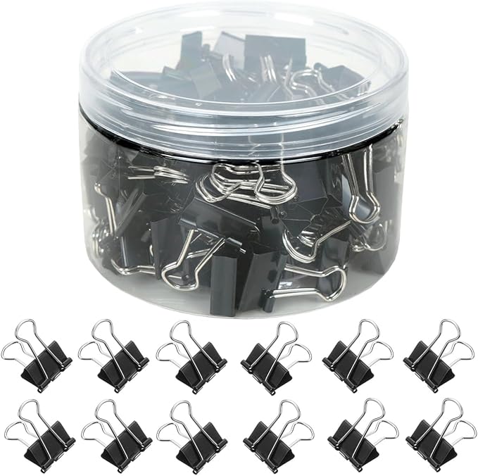 100 PCS Mini Binder Clips, 3/4 inch 19mm Binder Clips, Black Paper Clamps Small Size for Office, Home, School, Document Organizing (0.74 inch)