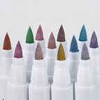 Arrtx 12 Colors Metallic Acrylic Paint Pens for Rock Painting, Extra Fine Tip Metallic Brush Marker for Rock Painting, Ceramic, Glass, Canvas, Mug, Wood, Easter Egg, Waterproof Paint DIY Crafts Making