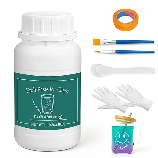 Glass Etch Paste Kit - 300g, Create Permanently Stunning Designs on Glass Surfaces, Perfect for DIY Mirrors, Windows, Glassware