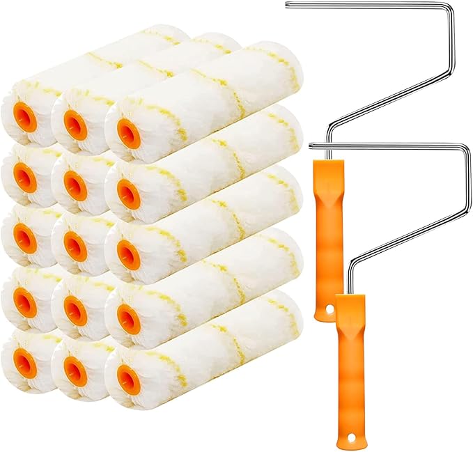 15 Pcs Paint Roller Cover with 2 Frame Set, 6 inch Microfiber Roller Covers, Washable Covers for Roller Frame, House Painting Supplies, Naps for Paint Roller Brush for Painting Walls Ceilings