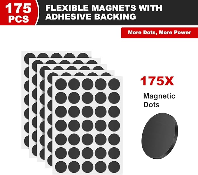 175PCs Magnetic Dots, Self Adhesive Magnet Dots, Flexible Sticky Magnetic Tape - Easy Peel and Stick Magnets with Adhesive Backing, Small Magnets Stickers for Crafts, Whiteboard, Fridge, DIY