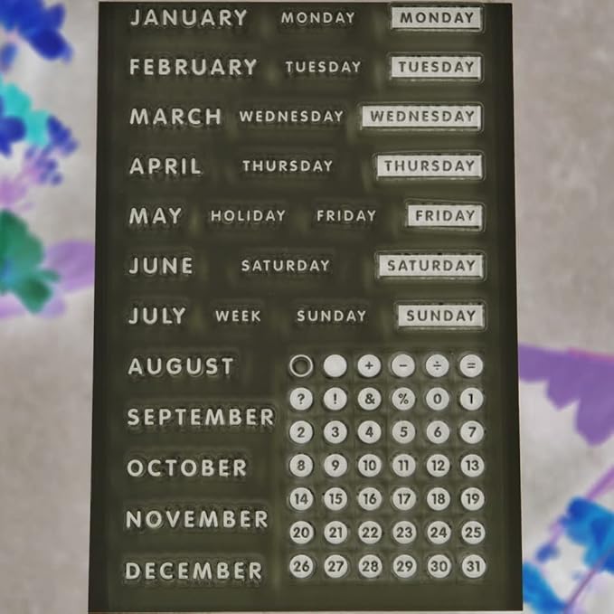 Calendar Month Week Date December Monday Holiday Sunday Clear Stamps for Card Making Decoration and DIY Scrapbooking 2111511