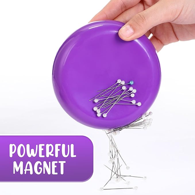Waydress 2 Pieces Magnetic Pin Holder Sewing Pincushion Round Paper Clip Holder Magnetic Cushion Sewing Pin Push Hairclip Storage Case Needle Cushion for Sewing DIY Project(Purple)