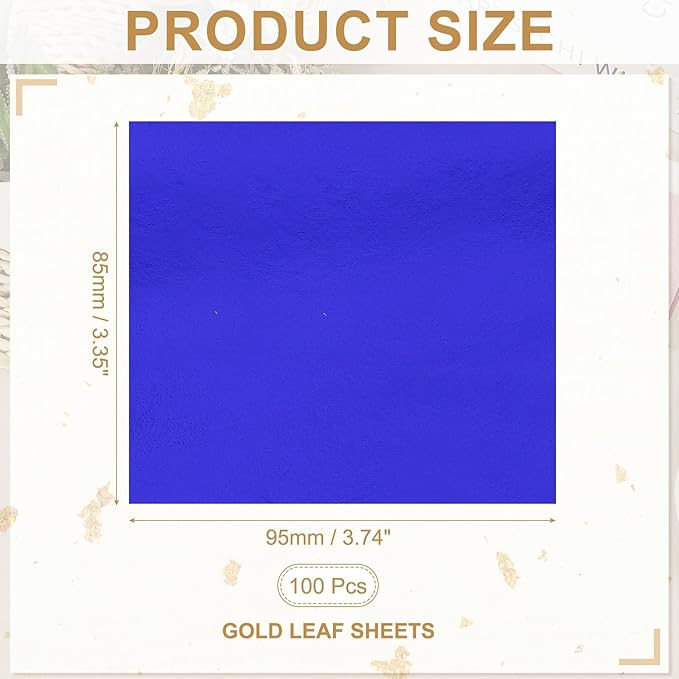 PATIKIL Gold Leaf Sheets for Art 3.7" x 3.4", 100 Pcs Gold Foil Sheet Metallic Leaf Papers for DIY Crafts Resin Furniture Nails Paintings Home Decoration, Blue