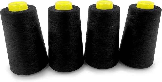 Tortoise 4 Cones of 3000 Yards Each Spool Thread for All Purpose, Serger, Overlock, Quilting, Sewing Machine - 40S/2 Black 100% Polyester