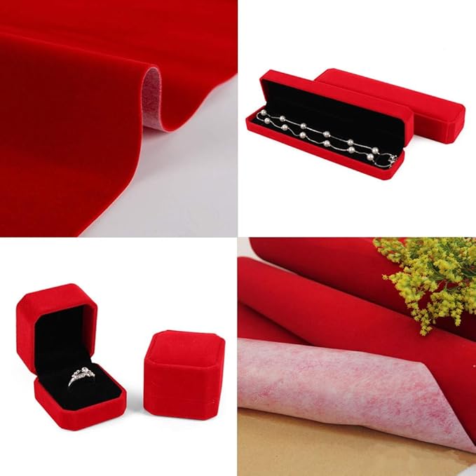 2PCS Self Adhesive Sheets, DIY Peel & Stick Felt for Drawer & Jewelry Box Liner, Solid Color Felt Wallpaper (14.6" x 39.4", Red)