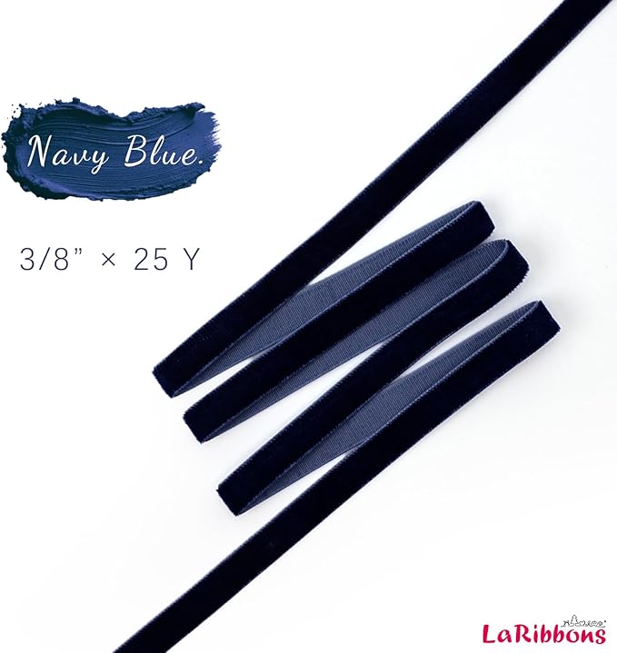 LaRibbons Thin Velvet Ribbon 3/8 Inch x 25 Yards, Navy Velvet Ribbon for Christmas Tree, Gift Wrapping, Wreath Bow, Outdoor Decoration