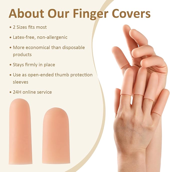Gel Finger Cots, Silicone Finger Protectors, Fingertip Bandages Band-aids for Dry Skin, Cracked Fingertip Treatment,Thumb Protector Covers for Hand Eczema Finger Arthritis (20pcs)