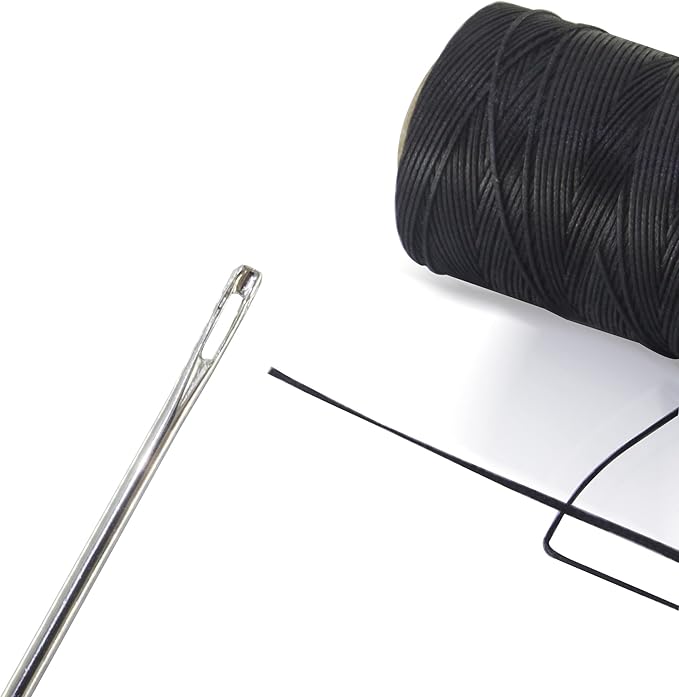 Marcobrothers 12" Professional Upholstery Large Eye Long Needle, Easy to Thread, with 2 Roll 284 Yard 150D 1mm-Width Leather Sewing Waxed Thread, Black (12 inch X 2)