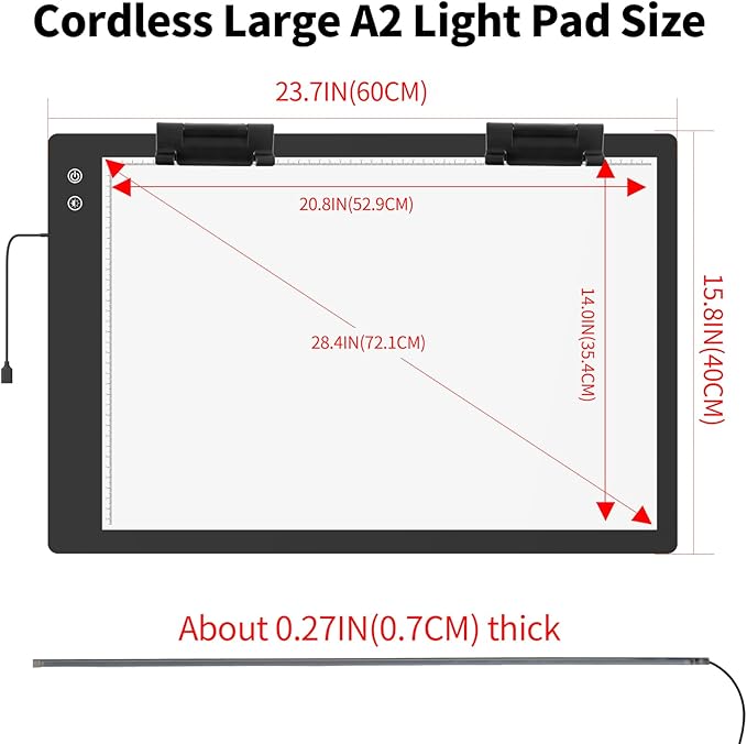 Rechargeable A2 Light Box (23.7"x15.8"), 3-Color Light LED Light Pad for Tracing, Large Diamond Painting Light Board, 6 Levels/Stepless Dimming Light Table for Drawing, Sketching, Animation
