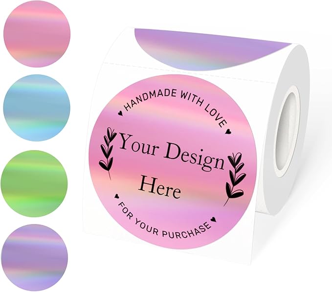 3" Circle Holographic Thermal Label Stickers, Round Printable Labels Rainbow Glitter Thermal Printer Sticker for Gift Wrapping- Spring Color/ 4 Colors
