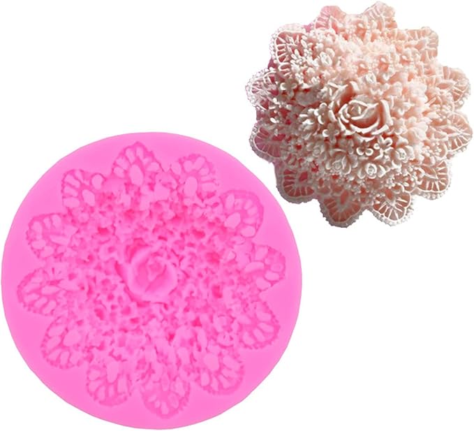 Lace Flower Silicone Mold for Candle, Soap, Fondant, Cake Decorating, Chocolate, Candy,Ploymer Clay