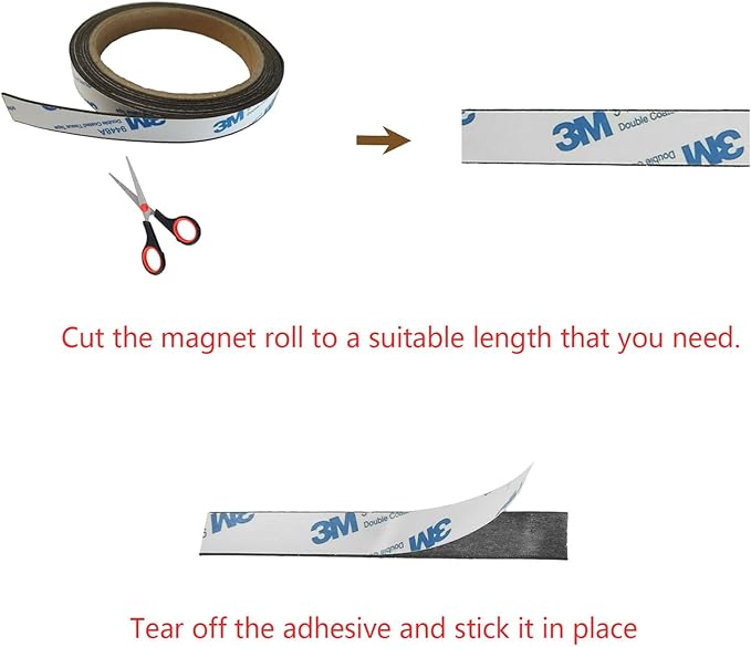 1/2 Inch Neodymium Flexible Magnet Strip, Magnetic Rubber Tape with 3M Self-Adhesive (84 Inches),Magnetic Tape Strips Roll with 3M Adhesive Backing, Flexible Sticky Magnet Tape
