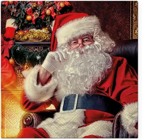 20-ct 13x13 Christmas Paper Decoupage Napkins, 3-Ply Servilletas Tissue Napkin for Dinner and Parties, Disposable Napkins (Santa Chair)