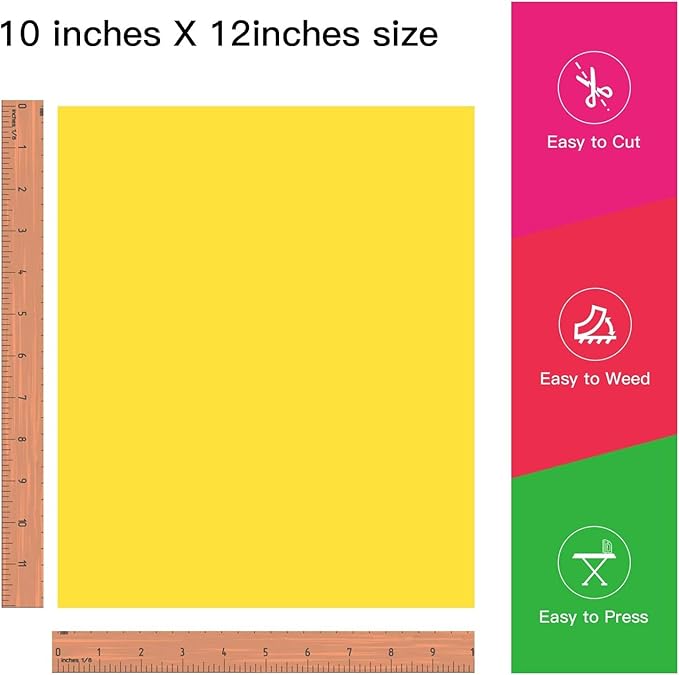 JANDJPACKAGING Heat Transfer Vinyl HTV for T-Shirts 12"x10" 10 Pack Iron on Vinyl (Sun Yellow)