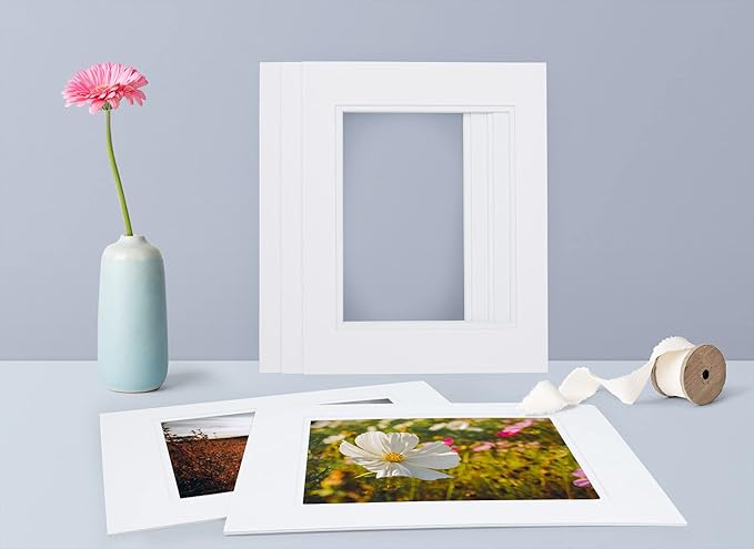 Golden State Art, 11x14 Double Mats for 8x10 - for Photos, Pictures, Frames - Acid-Free, 5 Pack, Off White Over Off White