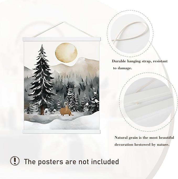 Artmag Magnetic Poster Hanger Frame, 9x24 9x12 9x11 Light Wood Wooden Magnet Canvas Artwork Print Poster Hangers Frames Hanging Kit (White, 9")