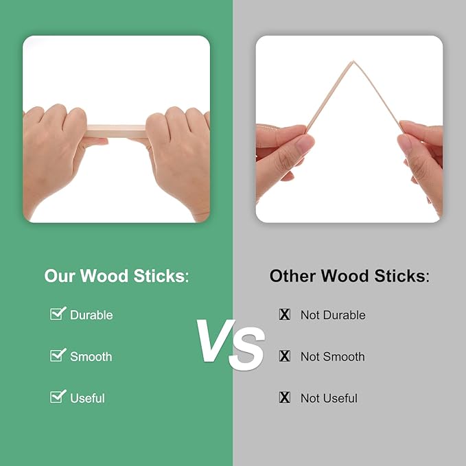 10-Pack Wood Square Dowel Rods, 25/64 x 8 Inch Unfinished Wooden Square Dowel Rod, Hardwood Square Dowel Sticks for Crafts/DIY Projects/Models Making [Wood Color]