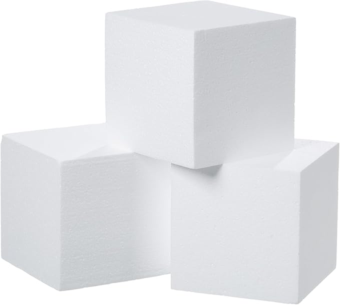 Crafare 3 Pack Craft Foam Blocks 5x5x5 Inch Polystyrene Square Foam Cubes for Arts School Projects Sculptures Floral Arrangements Modeling and Centerpieces