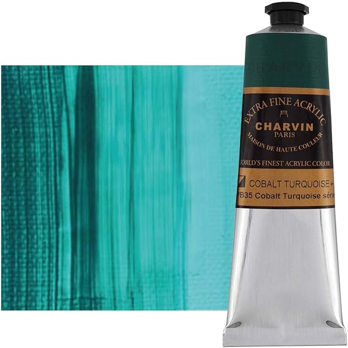 Charvin Extra Fine Professional Acrylic Paint - Cobalt Turquoise, 150ml Tube, Triple-Milled, Lightfast Pigments, Open Stock Artist Acrylic Paints in Nature-Inspired Hues