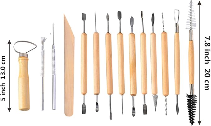 S & E TEACHER'S EDITION 19 Pcs Pottery Tools & Clay Sculpting Tools, Double Sided Ceramic Clay Carving Tool Set for Pottery Modeling Smoothing.