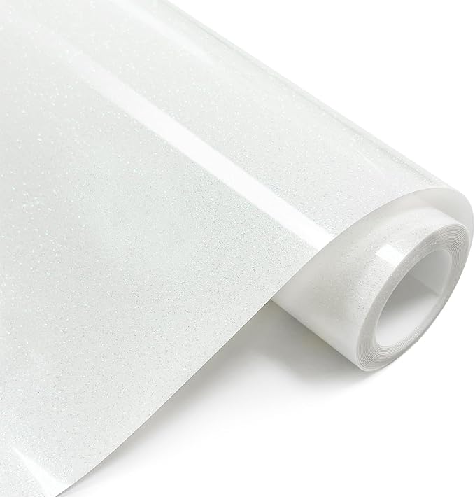 White Glitter HTV Heat Transfer Vinyl Rolls- 10" x 8ft. Glitter HTV White for Shirts. Iron on Vinyl and Heat Transfer Vinyl for All Cutters Machines. Easy to Cut & Weed Heat Vinyl Designs