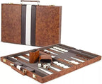 15inch Backgammon Set Classic Folding Board with Leather Case, Portable Travel Game, Ideal Gift Package for Strategy Lovers