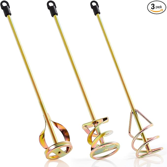 Set of 3 Paint Mixer for Drill Epoxy Resin, Mud, Cement Blades, Paint Stirrer, 15.7" Mixing Paddles and 2.3" Mixing Impeller(Gold)