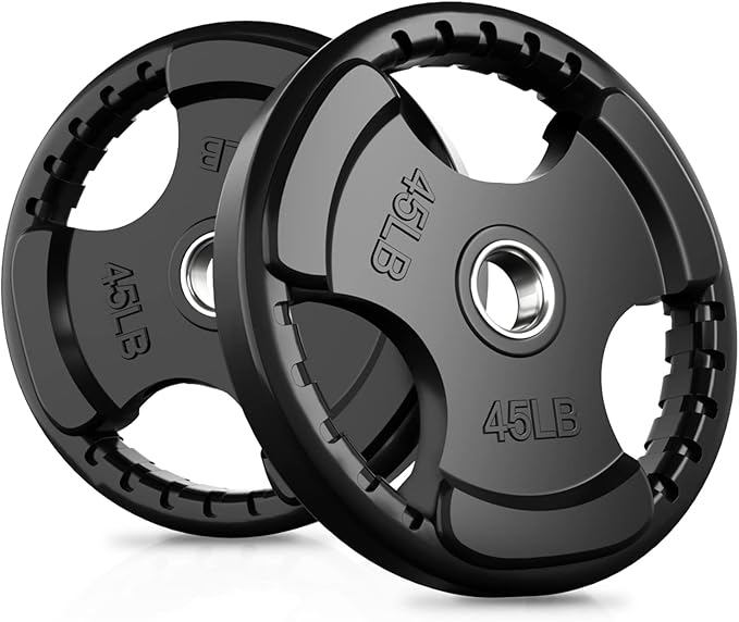 RitFit Olympic Rubber Grip Plates for Barbell, 2-Inch Weight Plates for Weightlifting and Strength Training in Home & Gym, Single, Pair and Sets(2.5/5/10/25/35/45 LB)