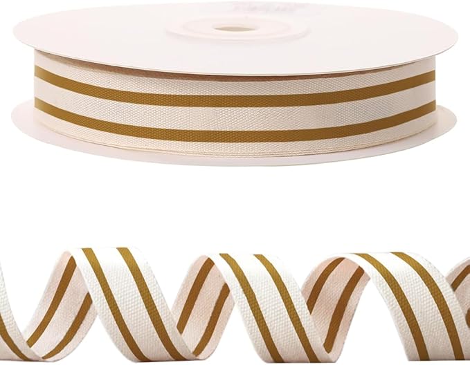 10 Yards × 3/5 Inch Golden Natural Cotton Ribbon, Double Sided Webbing Straps Ribbons, Birthday Wedding Valentines Ribbons for Crafting, DIY Sewing, Gift Wrapping