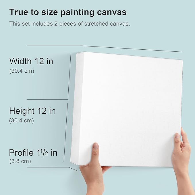 PHOENIX 12x12 Inch 2 Pack Gallery Canvas - 1.5 in Thick Square Canvases for Painting - Deep Edge 100% Cotton 11 Oz. Gesso Primed White Blank Professional Canvas Oil & Acrylic Paints