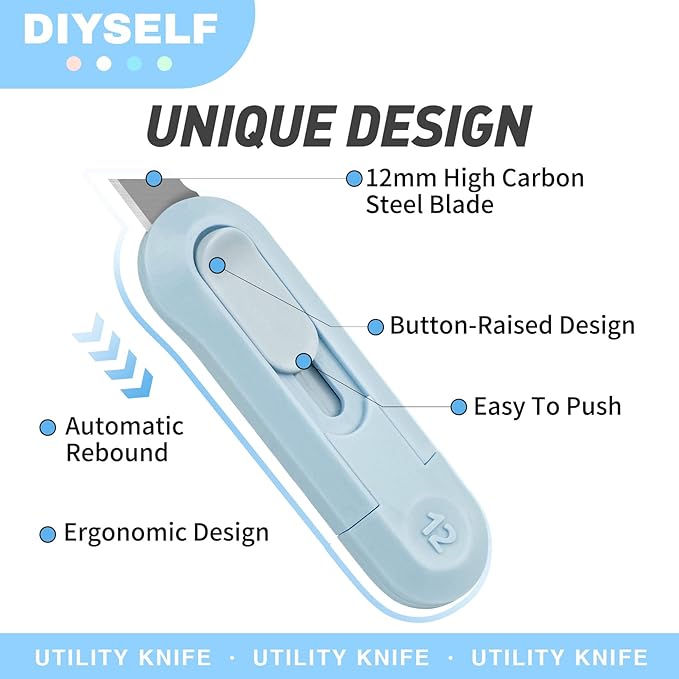 DIYSELF 24 Pack Box Cutter Retractable, Small Utility Knife, Sharp Box Knife, High Carbon Steel Box Opener, Razor Box Knife, Multifunctional Boxcutters for Office, Home, Arts and Crafts, Hobby