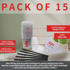 15 PACK Paint Mixing Cups by KEHE REFINISH,18 oz (550ml),Disposable or Reusable Plastic Measuring Cups with Lids for Liquids, Paints, Resin, Epoxy, Art,Ratios 1:1,2:1, 3:1, 4:1,5:1,6:1,7:1,8:1
