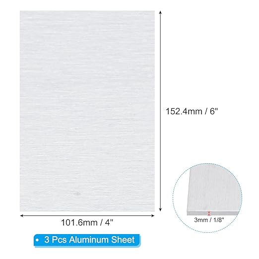PATIKIL 6061 T651 Aluminum Sheet Metal 4 x 6 x 1/8(0.125") Inch 3Pcs Flat Plain Aluminum Plate Covered Stock with Protective Film, Heat Rectangle 3MM for Lndustry Crafting