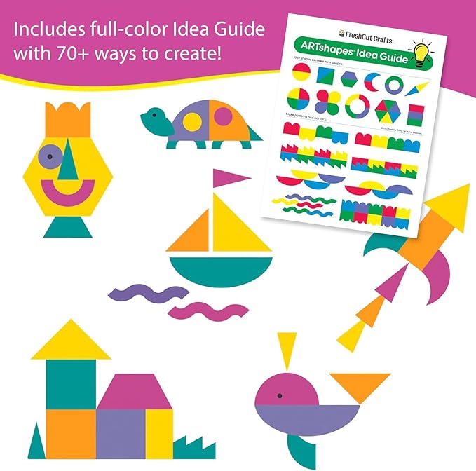 ARTshapes 840 pc Creative Paper Shapes Pack with 70+ Idea Guide - US Made Card Stock - Punch Out Funky DIY Craft Supplies for Whimsical Art Designs, Paper Crafts, and Pattern Play 5 Festive Colors