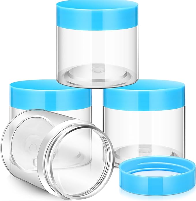 SATINIOR 12 Pack 8 oz Plastic Container Jars with Lids Round Clear Travel Cosmetic Container Slime Jars for Toiletries, Lotion, Cream, Ointments, Makeup, Rhinestone, Samples, Kitchen Storage(Blue)